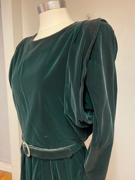 Green Velvet Dress w/Matching Belt, L