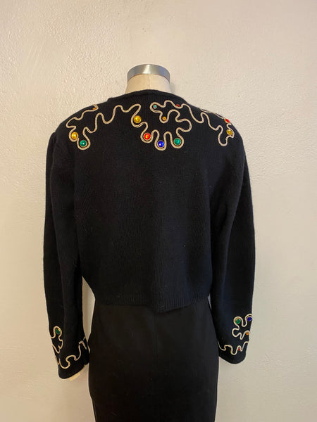 Embellished Open Front Sweater, L