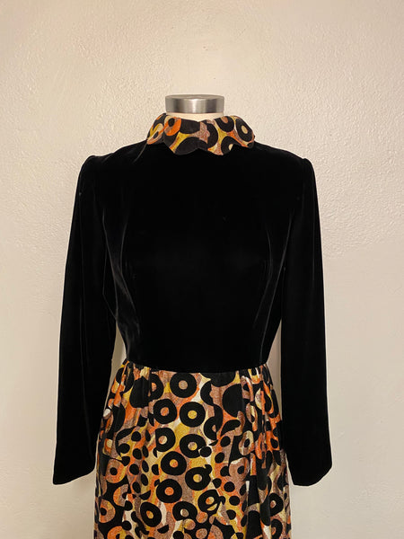 Velvet & Mixed Print Maxi Dress, S