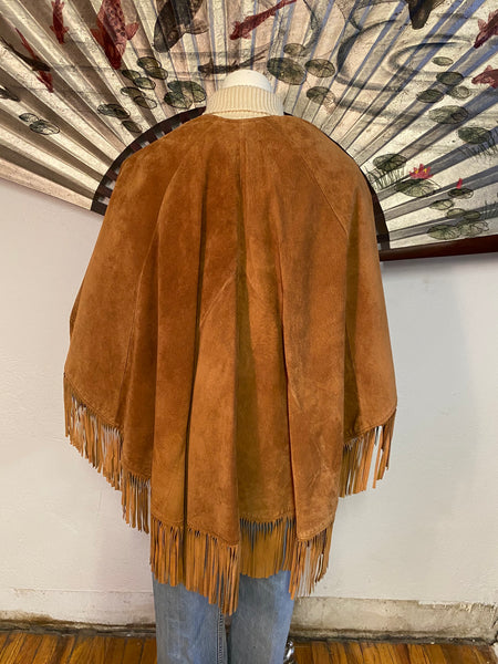 Suede Fringed Cape, O/S