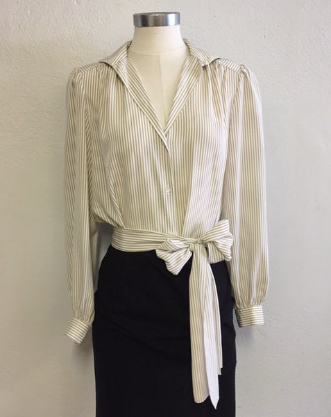 Striped Blouse with Tie, M